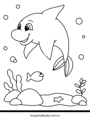 Deniz Hayvanları boyama sayfası – çocuklar için, çizgi film temalı