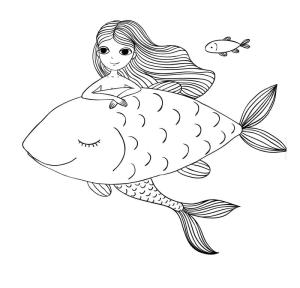 Deniz Kızı boyama sayfası, Mermaid coloring page, Denizkızı ve Balık, 