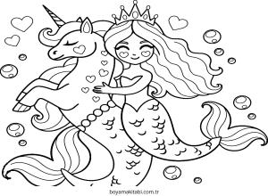 Deniz Kızı boyama sayfası – kolay boyama, eğitici aktivite