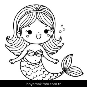 Deniz Kızı boyama sayfası – sevimli karakter, sanatsal çalışma