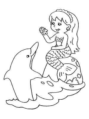 Deniz Kızı boyama sayfası, Mermaid coloring page, Sevimli Deniz Kızı ve Yunus, 