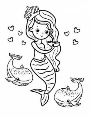 Deniz Kızı boyama sayfası, Mermaid coloring page, Deniz Kızı Ve İki Balina, 