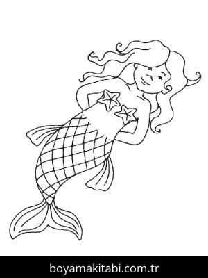 Deniz Kızı boyama sayfası – okul öncesi, evde etkinlik