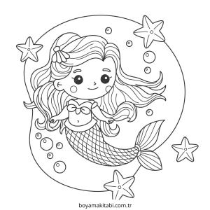 Deniz Kızı boyama sayfası – okul öncesi, evde etkinlik