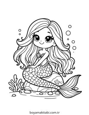 Deniz Kızı boyama sayfası – evde etkinlik, ücretsiz yazdır