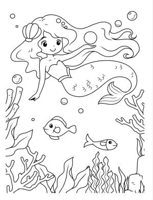 Deniz Kızı boyama sayfası, Mermaid coloring page, Deniz altında deniz kızı, 