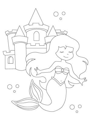 Deniz Kızı boyama sayfası, Mermaid coloring page, Deniz Kızı ve Şato, 