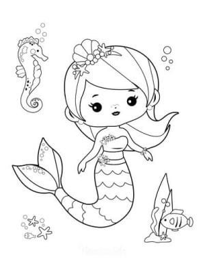 Deniz Kızı boyama sayfası, Mermaid coloring page, Chibi Deniz Kızı, 