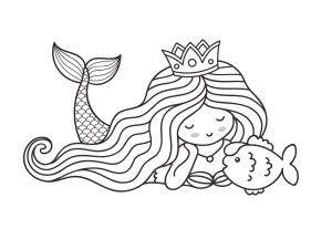 Deniz Kızı boyama sayfası, Mermaid coloring page, Sarı Balıklı Deniz Kızı, 