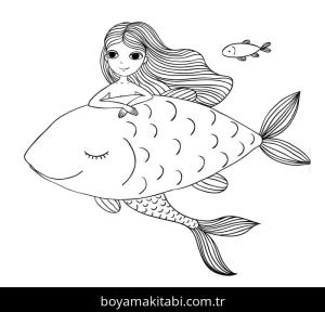 Deniz Kızı boyama sayfası – çizgi film temalı, basit çizim