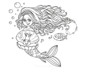 Deniz Kızı boyama sayfası, Mermaid coloring page, Karikatür Denizkızı, 