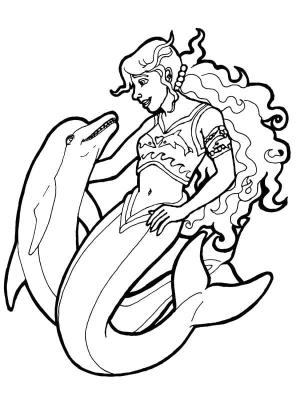 Deniz Kızı boyama sayfası, Mermaid coloring page, Deniz Kızı ve Bir Yunus, 