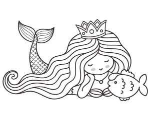 Deniz Kızı boyama sayfası, Mermaid coloring page, Deniz Kızı ve Bir Balık, 