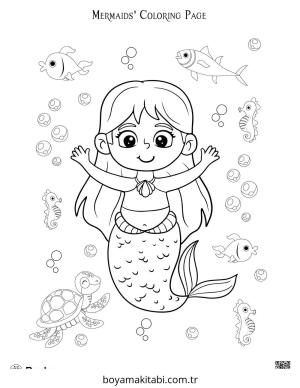 Deniz Kızı boyama sayfası – boyama çalışması, yaratıcılığı geliştirir