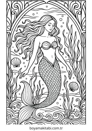 Deniz Kızı boyama sayfası – PDF indir, sevimli karakter