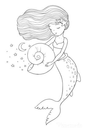 Deniz Kızı boyama sayfası, Mermaid coloring page, Sevimli Deniz Kızı Baskısı, 