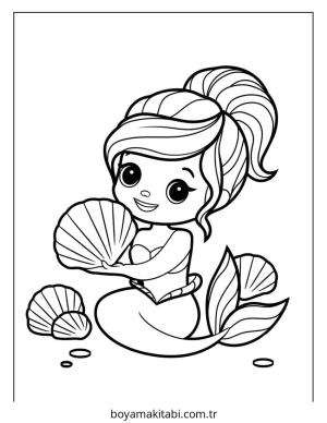 Deniz Kızı boyama sayfası – basit çizim, kolay boyama