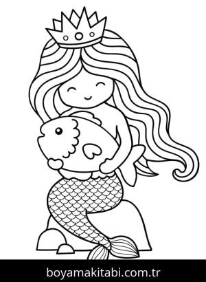 Deniz Kızı boyama sayfası – basit çizim, kolay boyama