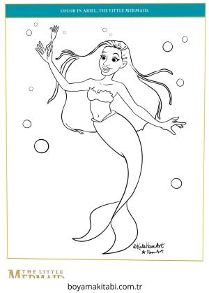 Deniz Kızı boyama sayfası – okul öncesi, evde etkinlik