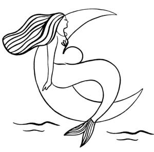 Deniz Kızı boyama sayfası, Mermaid coloring page, Denizkızı ve Ay, 