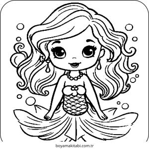Deniz Kızı boyama sayfası – çocuklar için, çizgi film temalı