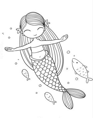 Deniz Kızı boyama sayfası, Mermaid coloring page, Yüzen Deniz Kızı, 