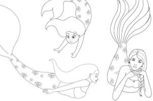 Deniz Kızı boyama sayfası, Mermaid coloring page, üç Deniz Kızı, 