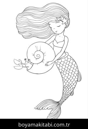 Deniz Kızı boyama sayfası – keyifli zaman, renkli çizimler