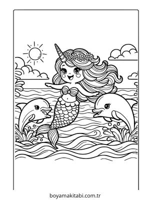 Deniz Kızı boyama sayfası – keyifli zaman, renkli çizimler
