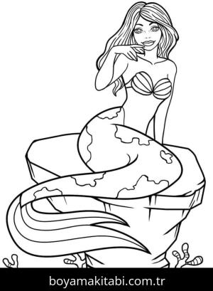 Deniz Kızı boyama sayfası – sanatsal çalışma, çocuklar için