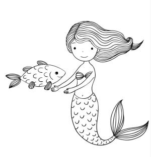 Deniz Kızı boyama sayfası, Mermaid coloring page, Deniz Kızı ve Şirin Balık, 