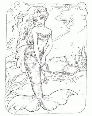 Deniz Kızı boyama sayfası, Mermaid coloring page, Hazineli Deniz Kızı, 