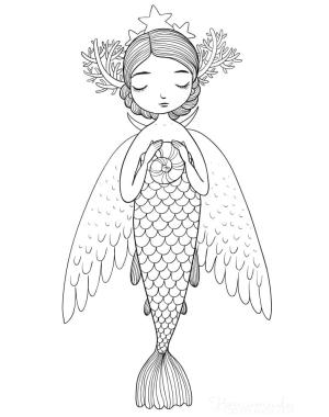 Deniz Kızı boyama sayfası, Mermaid coloring page, Kanatlı Denizkızı, 