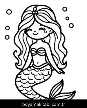 Deniz Kızı boyama sayfası – eğlenceli etkinlik, el becerilerini geliştirir