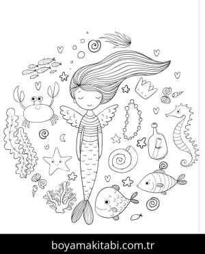 Deniz Kızı boyama sayfası – eğitici aktivite, yaratıcılık