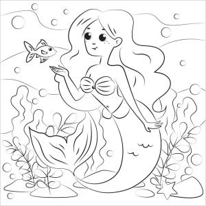 Deniz Kızı boyama sayfası, Mermaid coloring page, Balıklı Denizkızı, 