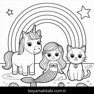 Denizkızı boyama sayfası – sevimli karakter, sanatsal çalışma