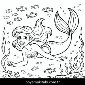 Denizkızı boyama sayfası – çocuk aktivitesi, PDF indir