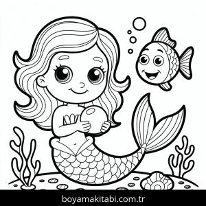 Denizkızı boyama sayfası – PDF indir, sevimli karakter