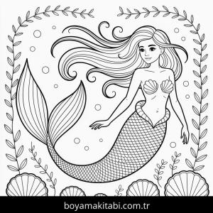 Denizkızı boyama sayfası – el becerilerini geliştirir, boyama çalışması
