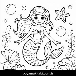 Denizkızı boyama sayfası – evde etkinlik, ücretsiz yazdır