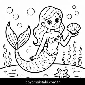 Denizkızı boyama sayfası – basit çizim, kolay boyama