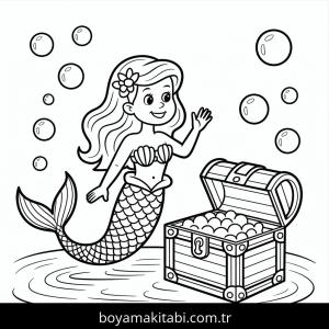 Denizkızı boyama sayfası – çizgi film temalı, basit çizim