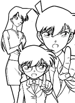 Dedektif Conan boyama sayfası,  coloring page, Shinichi, Conan ve Ran, 