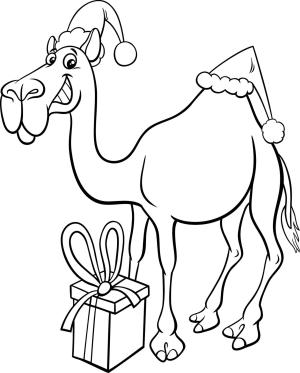 Deve boyama sayfası, Camel coloring page, Hediye Kutusu ile Noel Devesi, 