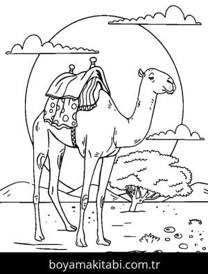 Deve boyama sayfası – basit çizim, kolay boyama