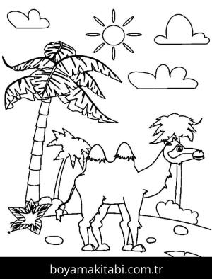 Deve boyama sayfası – renkli çizimler, okul öncesi