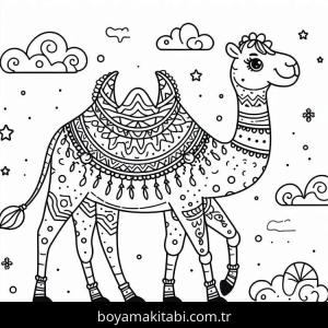 Deve boyama sayfası – çocuklar için, çizgi film temalı