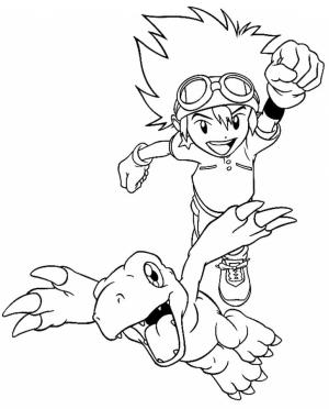 Digimon boyama sayfası,  coloring page, Tai Kamiya Ve Agumon, 