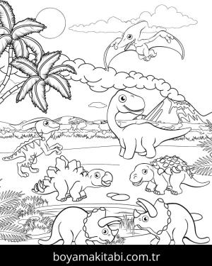Dinazor boyama sayfası – renkli çizimler, okul öncesi
